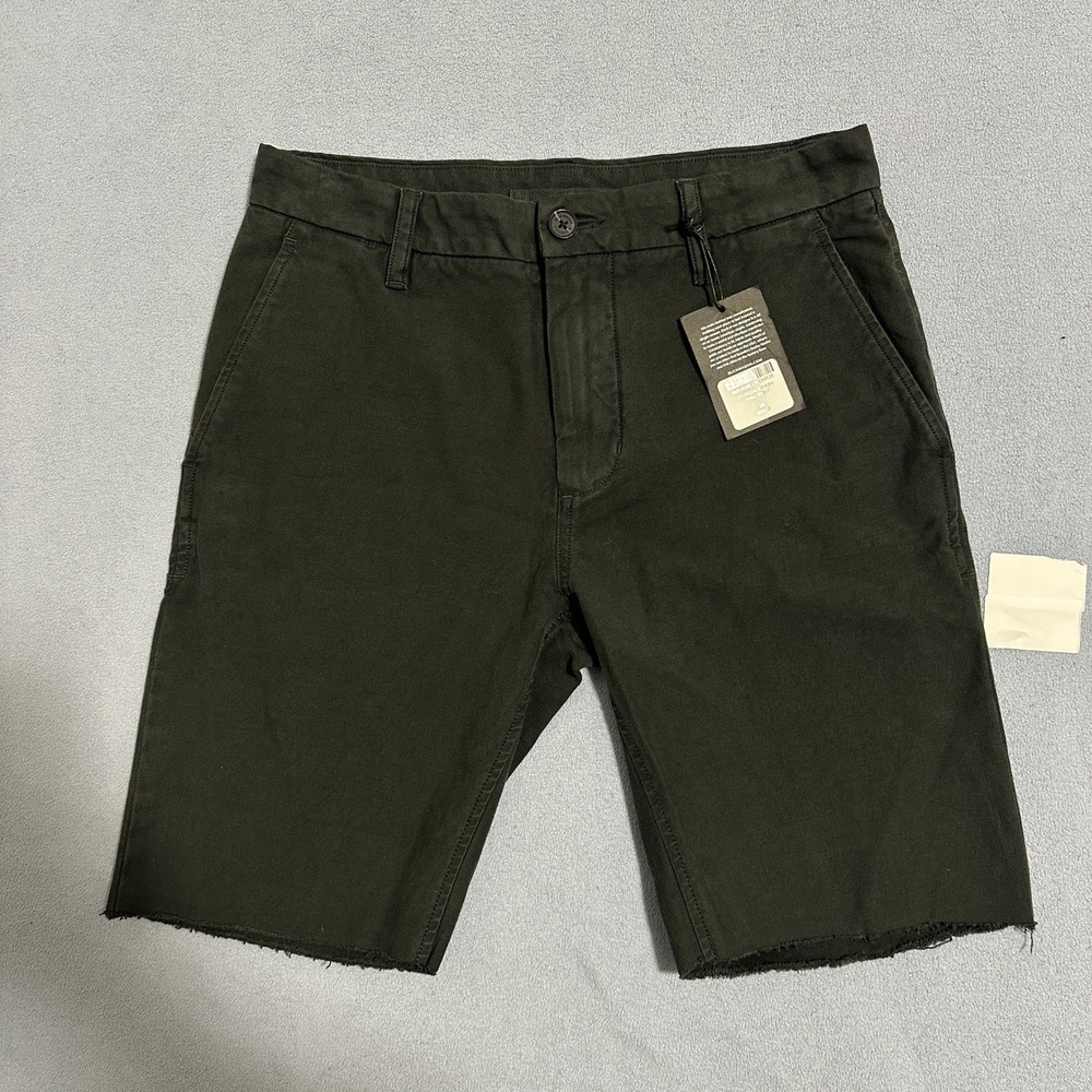 Buck Mason Broken Twill Chino Shorts Raw Hem Mid-Rise Charcoal Mens Size 28